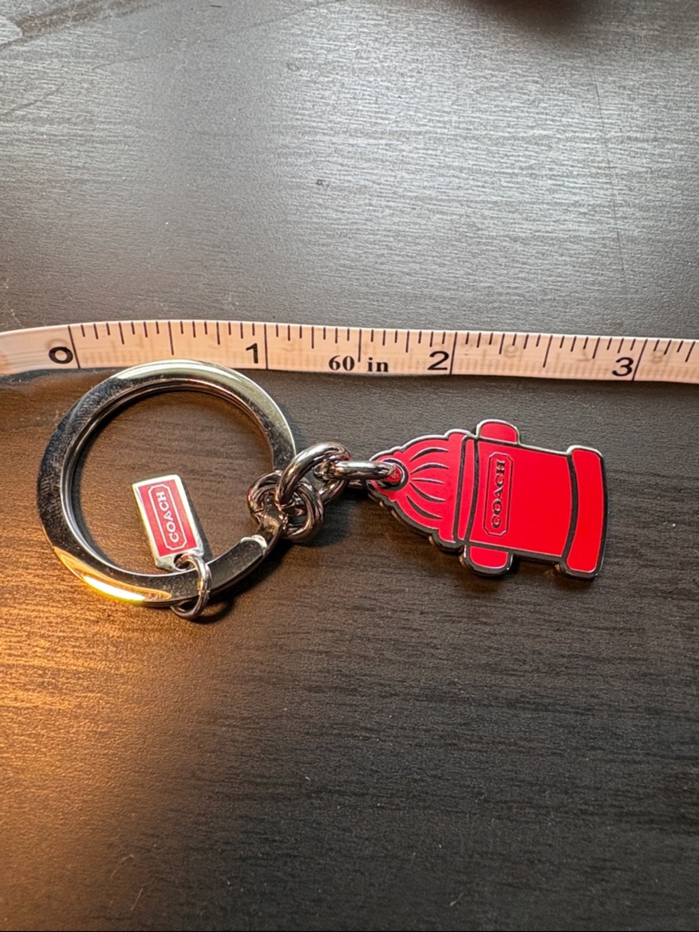 Coach Red Enamel Fire Hydrant Keyring with Silver Hardware - Picture 3 of 3